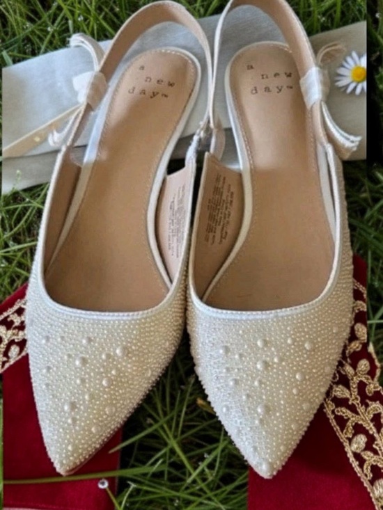 a new day Shoes - a new day Pearl-Embellished Ivory Slingback Heels